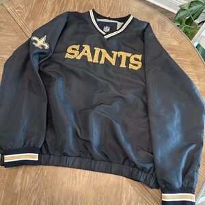 New Orleans Saints NFL Pullover windbreaker V neck black and gold Jacket